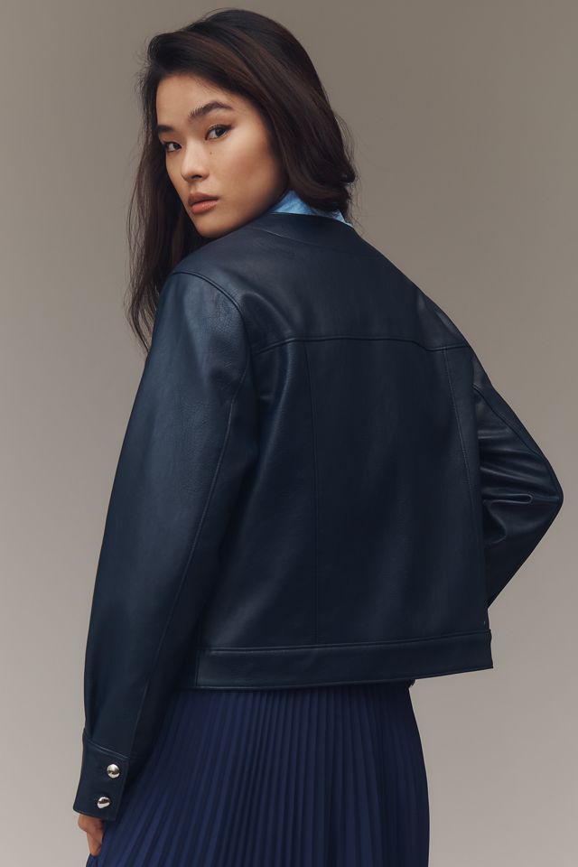 Maeve Crew-Neck Faux-Leather Jacket #3
