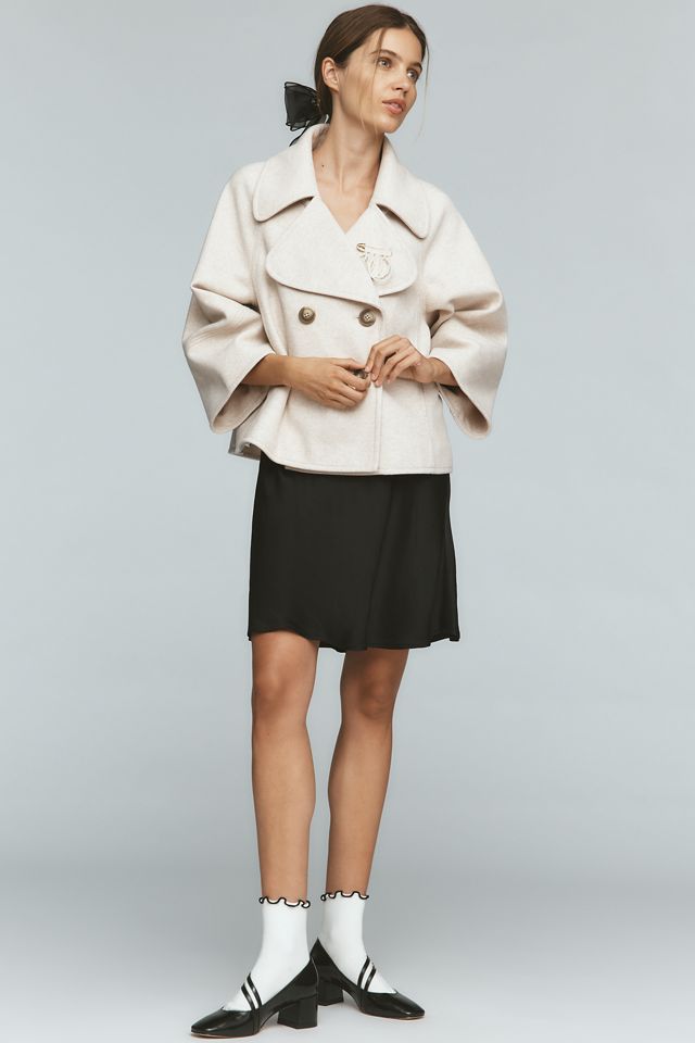 Maeve Cropped Swingy Wool-Blend Peacoat #2