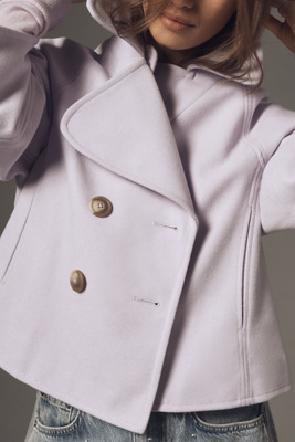 Maeve Cropped Swingy Wool-blend Peacoat Jacket In Purple