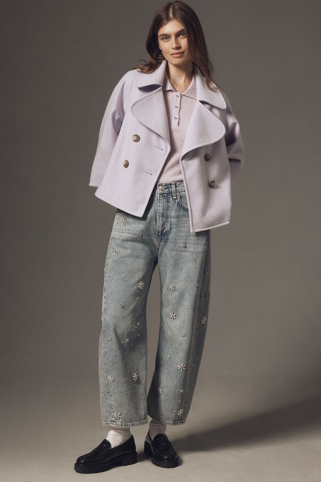 Maeve Cropped Swingy Wool-Blend Peacoat #1
