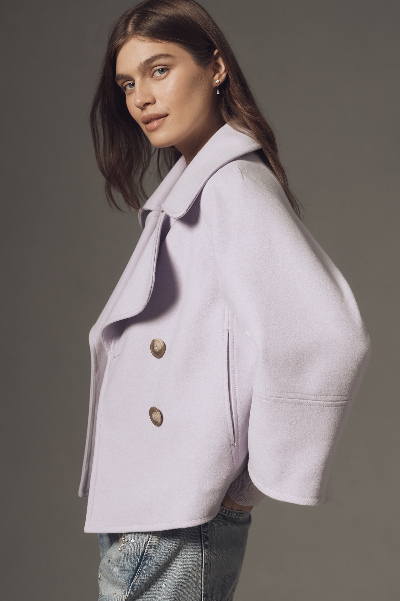 Maeve Cropped Swingy Wool-Blend Peacoat