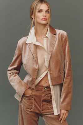 Maeve Cropped Tuxedo Blazer Jacket In Brown