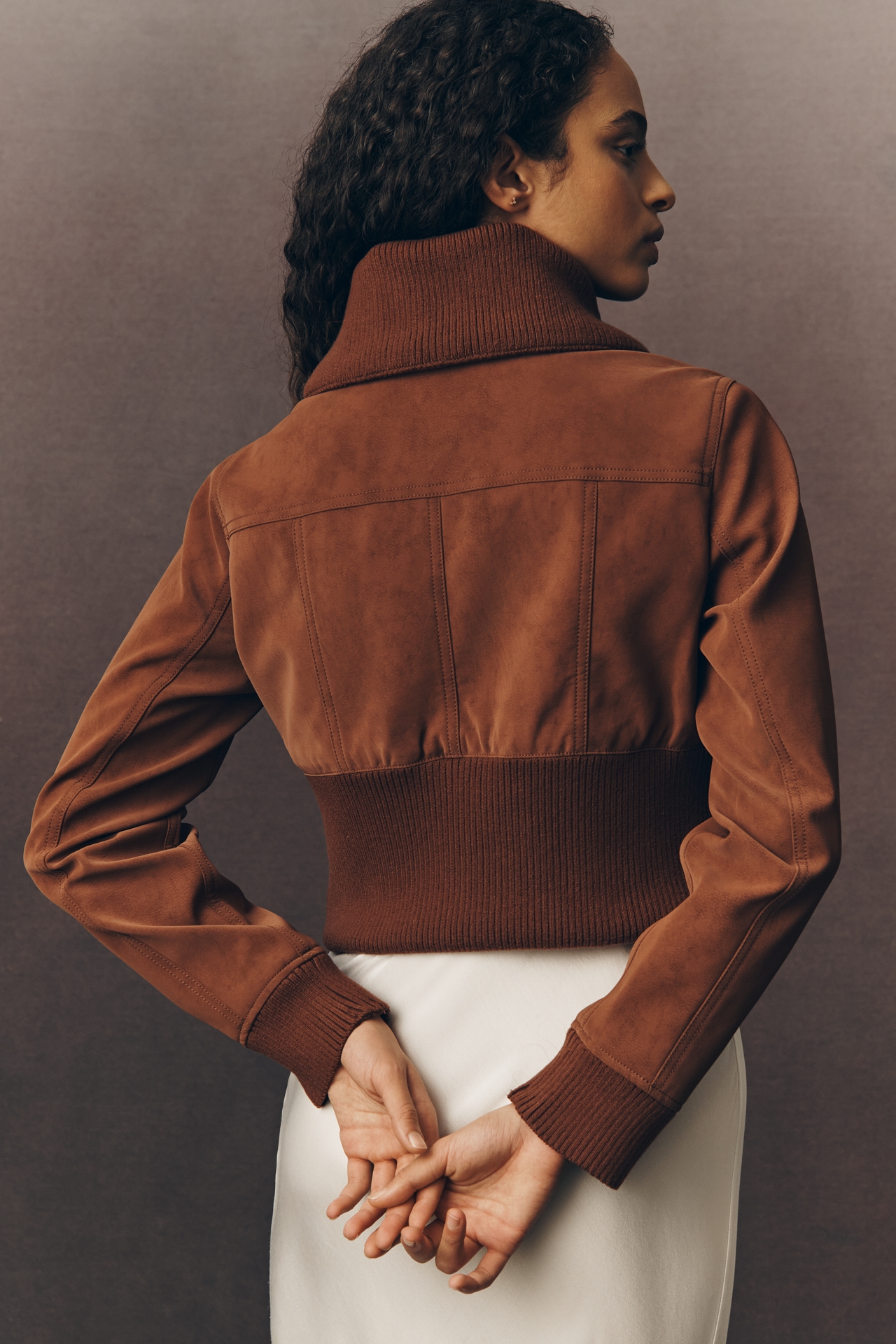 Pilcro Shrunken Faux Suede Bomber Jacket