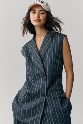 By Anthropologie Longline Stripe Waistcoat