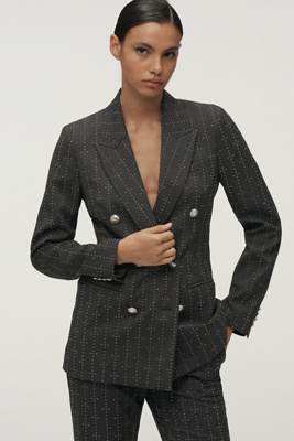 Derek Lam 10 Crosby Walter Rhinestone Stripe Double-breasted Blazer Jacket In Gray