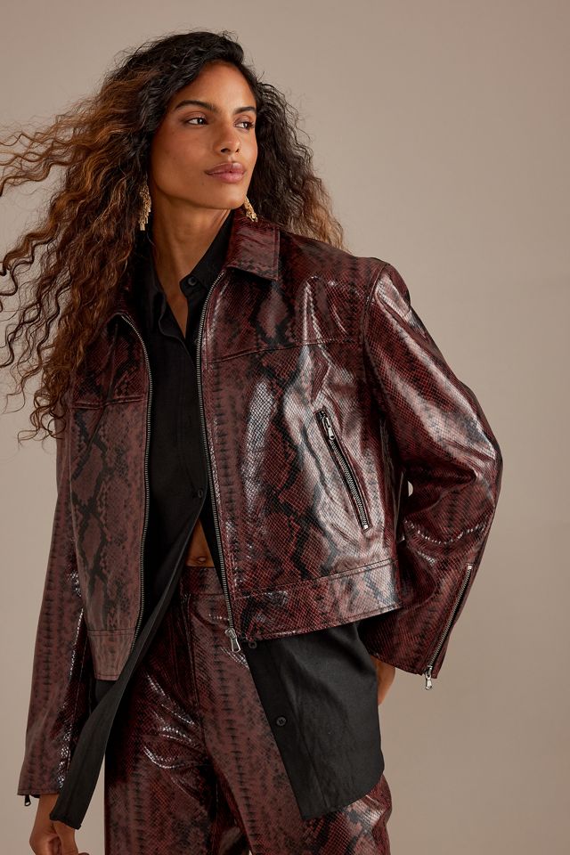 By Anthropologie Oxblood Snake Print Jacket #1