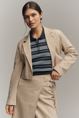 Maeve Cropped Boxy Blazer Jacket In Brown