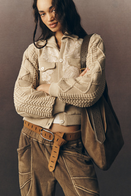 By Anthropologie Sweater Knit Trim Jacket In White