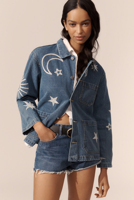 Raisonnel Embroidered Denim Chore Jacket In Blue