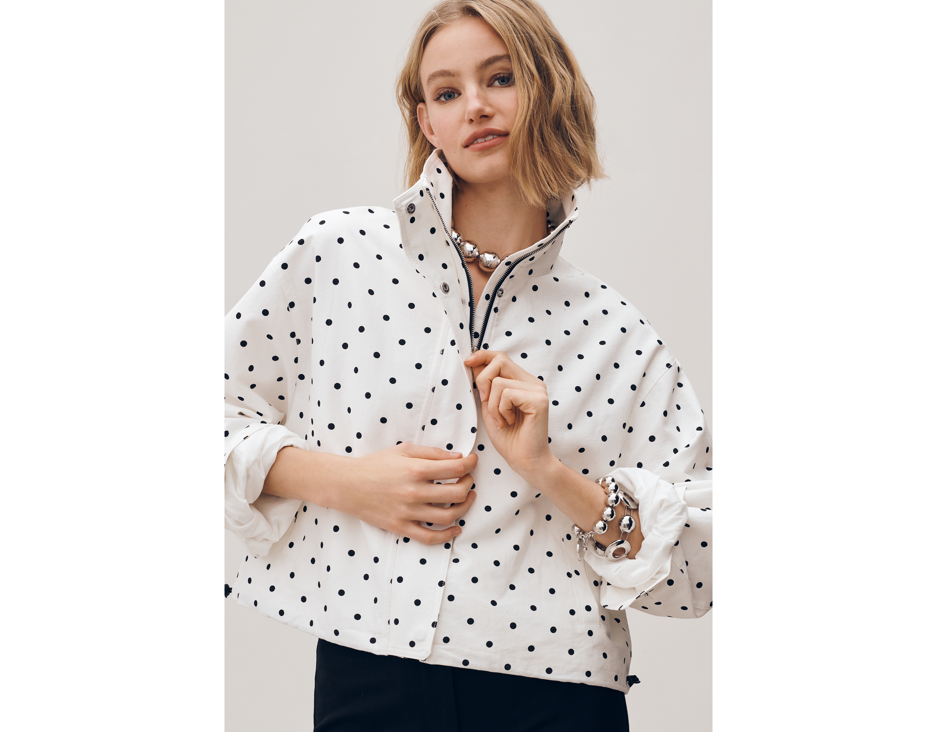 RAISONNEL Cotton Polka Dot Bomber Jacket