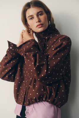 RAISONNEL Cotton Polka-Dot Funnel-Neck Jacket