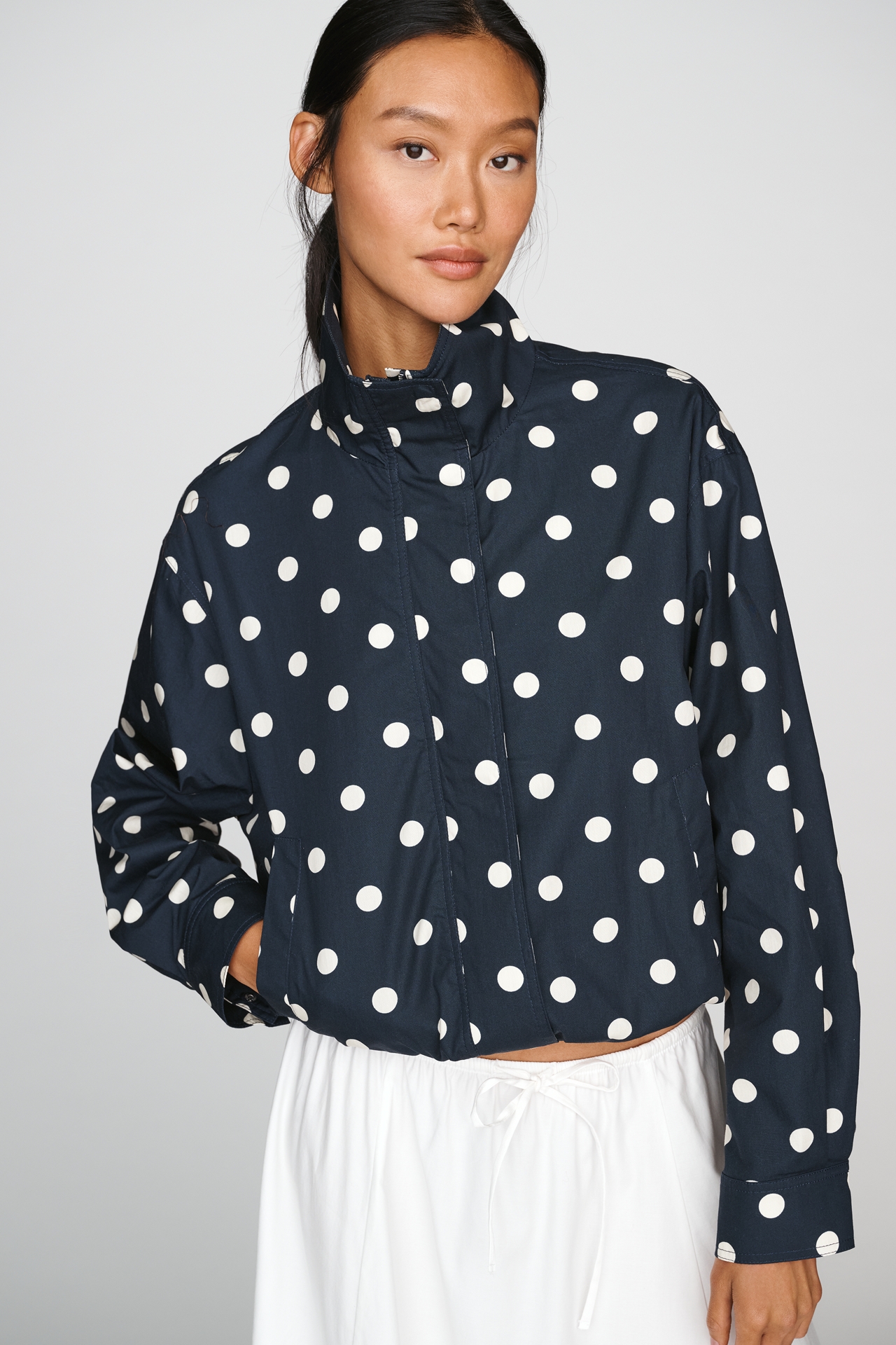RAISONNEL Polka Dot Funnel Neck Jacket