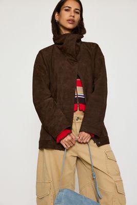 By Anthropologie Suede Funnel-Neck Jacket
