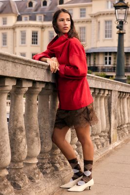 By Anthropologie Suede Funnel-Neck Jacket