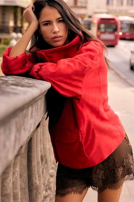 By Anthropologie Wildleder-Trichter-Hals-Jacke
