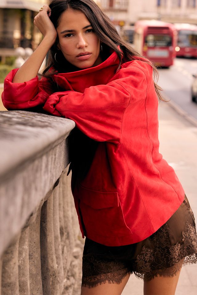 By Anthropologie Suede Funnel-Neck Jacket #1