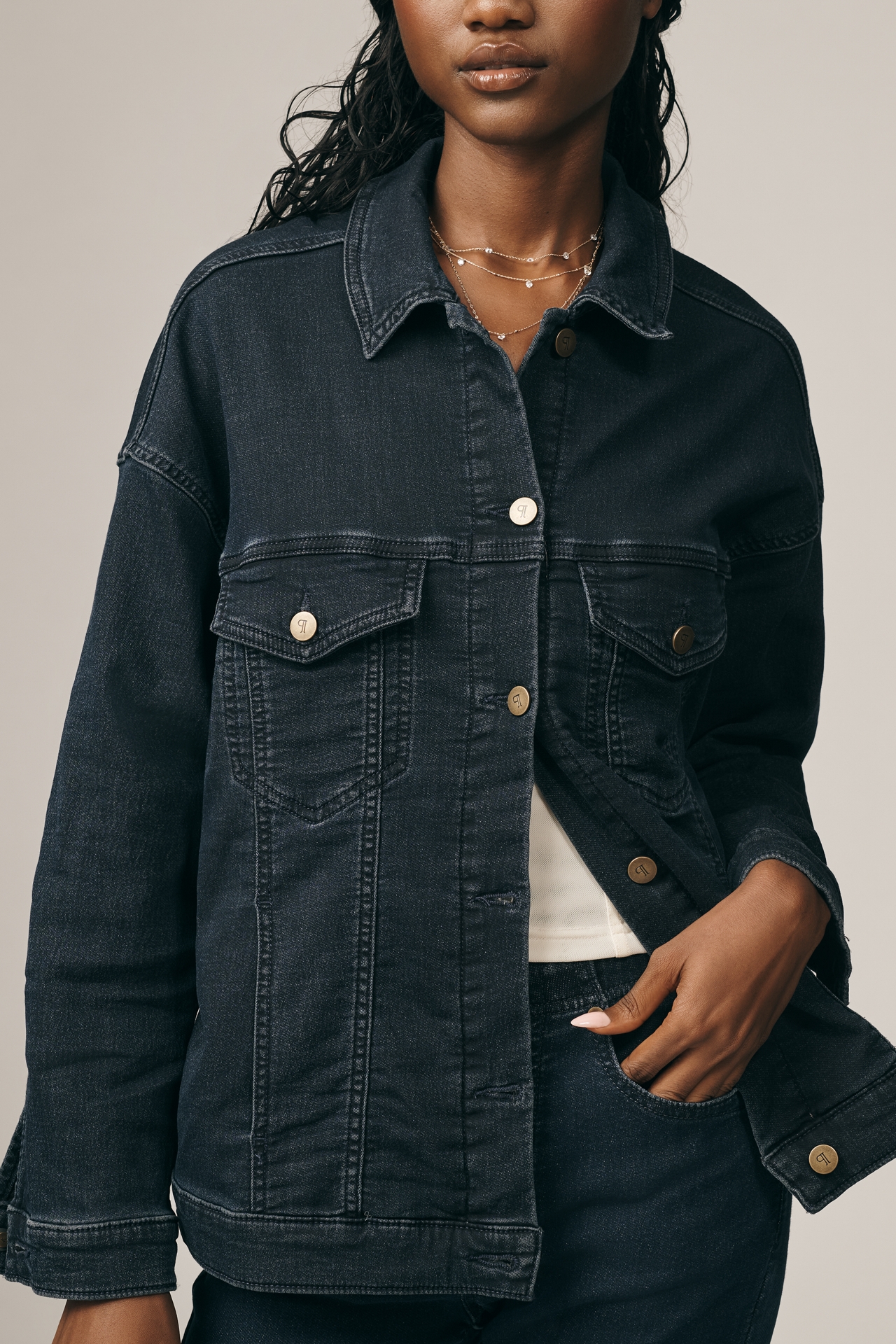 The Weston Denim Knit Boyfriend Jacket by Pilcro