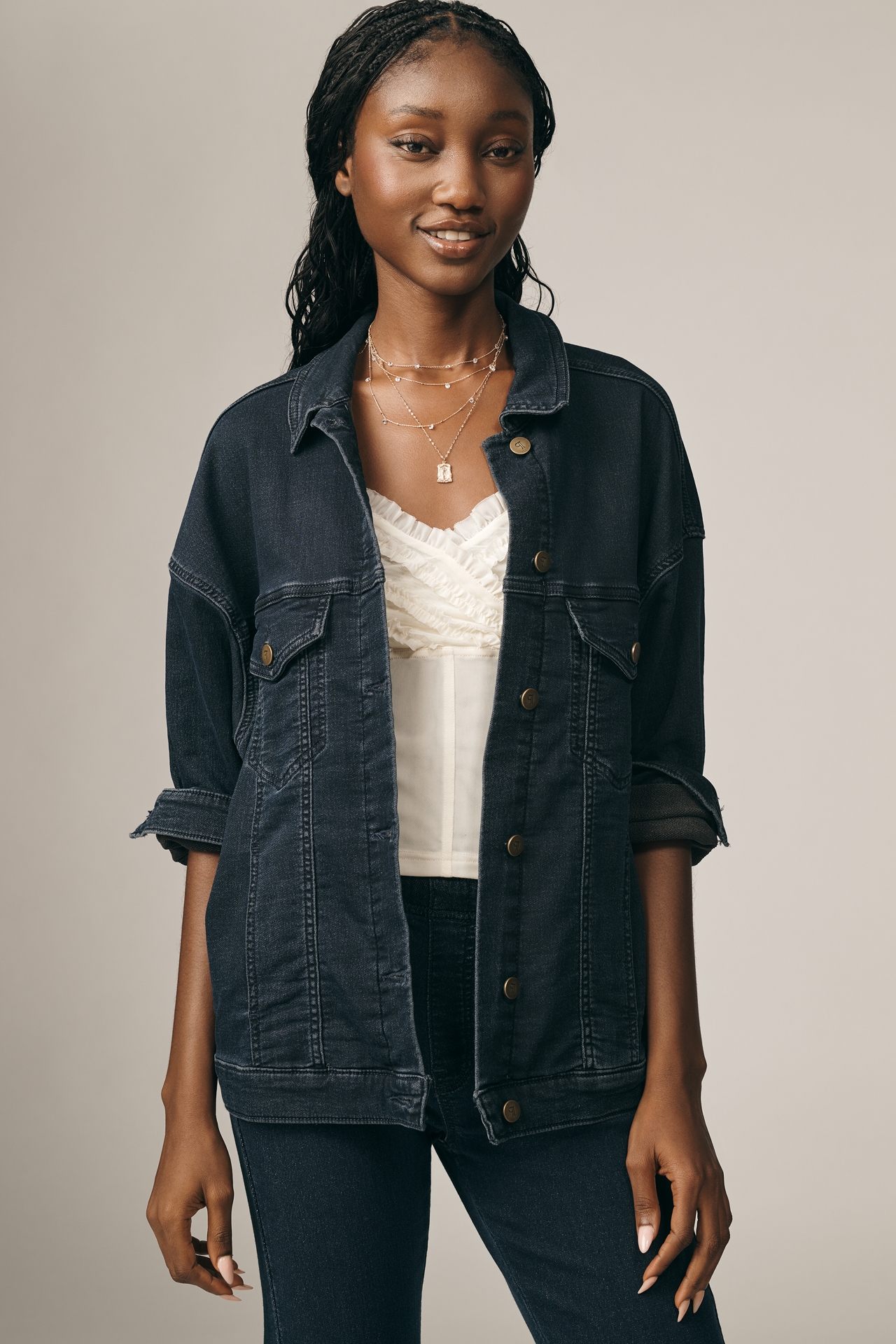 The Weston Denim Knit Boyfriend Jacket by Pilcro