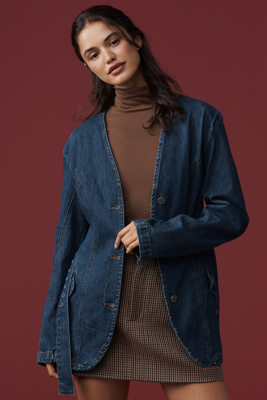 By Anthropologie Belted Denim Jacket In Blue