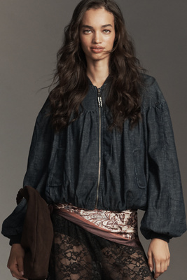 By Anthropologie Denim Bubble Bomber Jacket In Blue