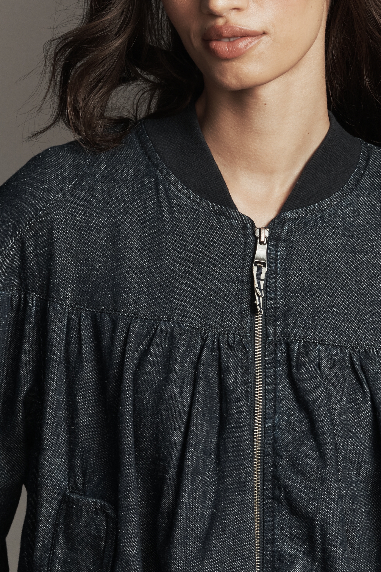 By Anthropologie Denim Bubble Bomber Jacket