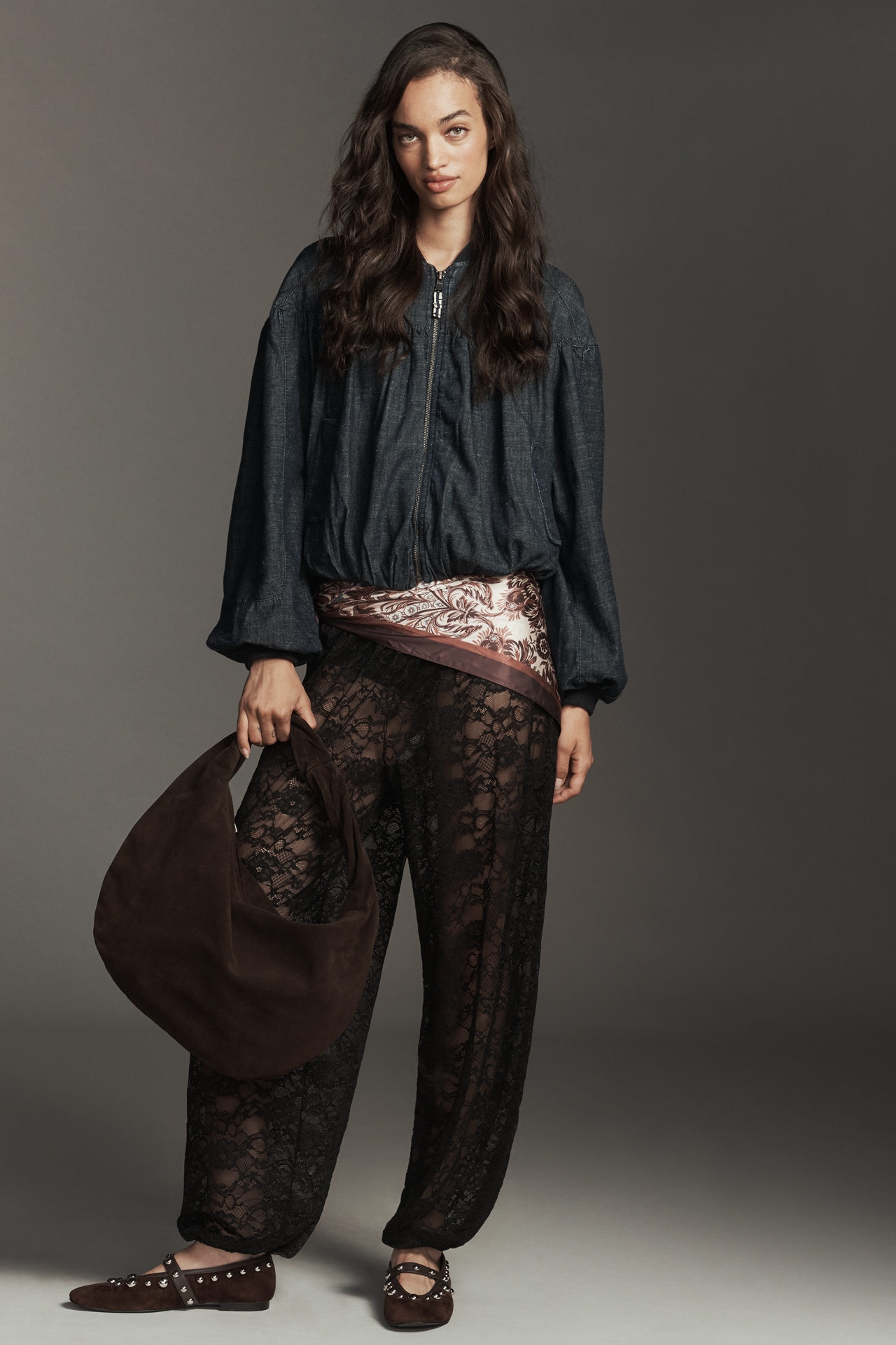 By Anthropologie Denim Bubble Bomber Jacket