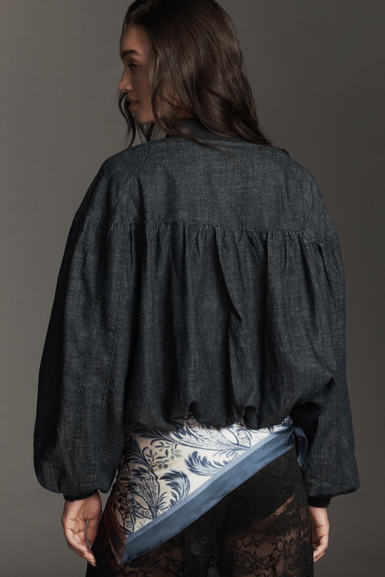 By Anthropologie Denim Bubble Bomber Jacket
