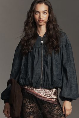 By Anthropologie Denim Bubble Bomber Jacket