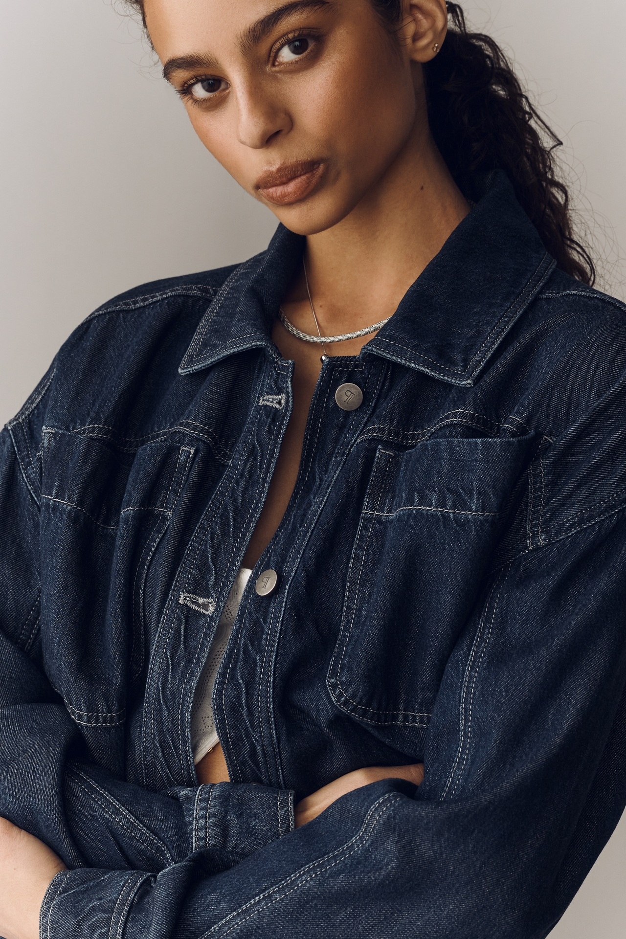 Pilcro Pleated Lightweight Trucker Jacket