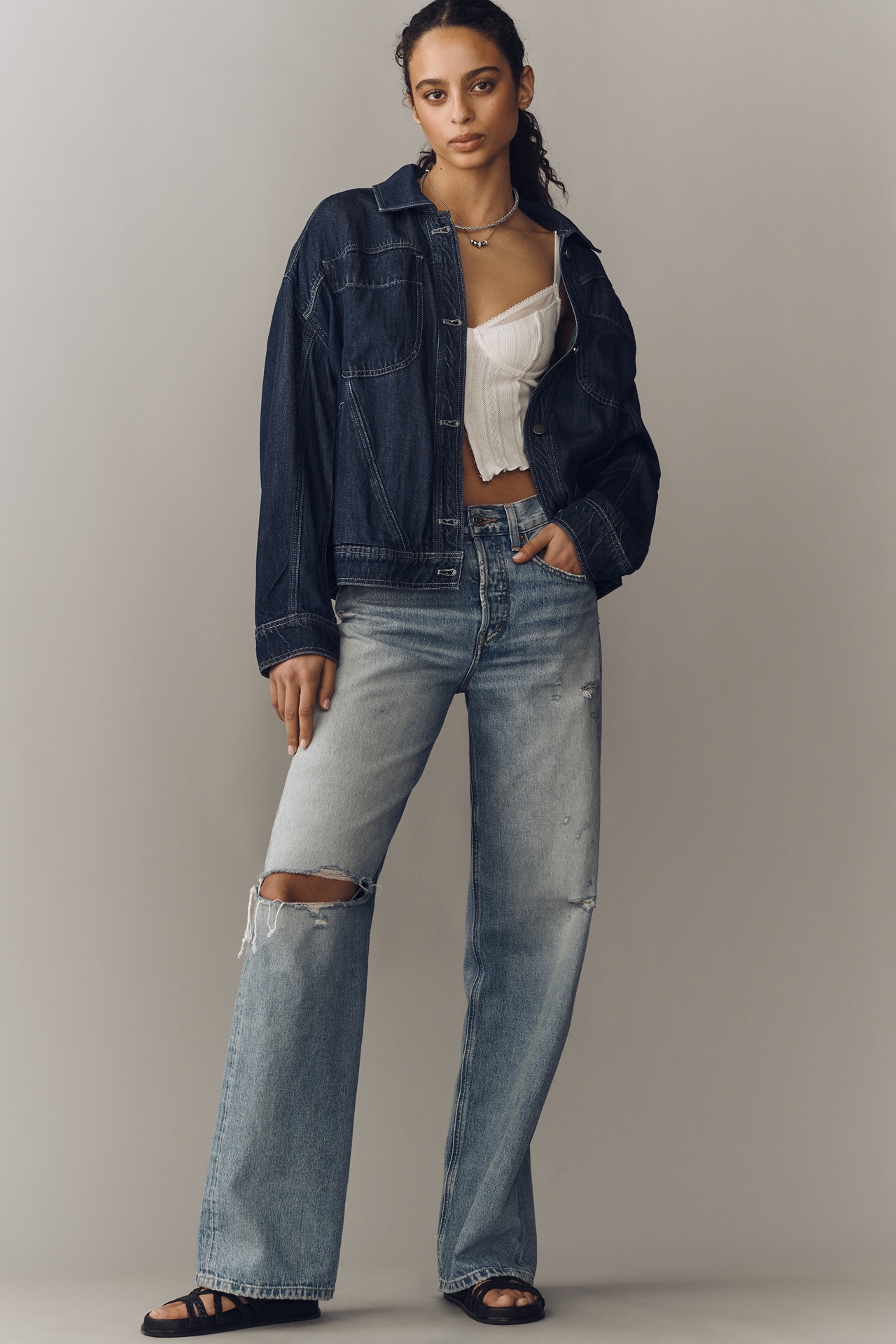 Pilcro Pleated Lightweight Trucker Jacket