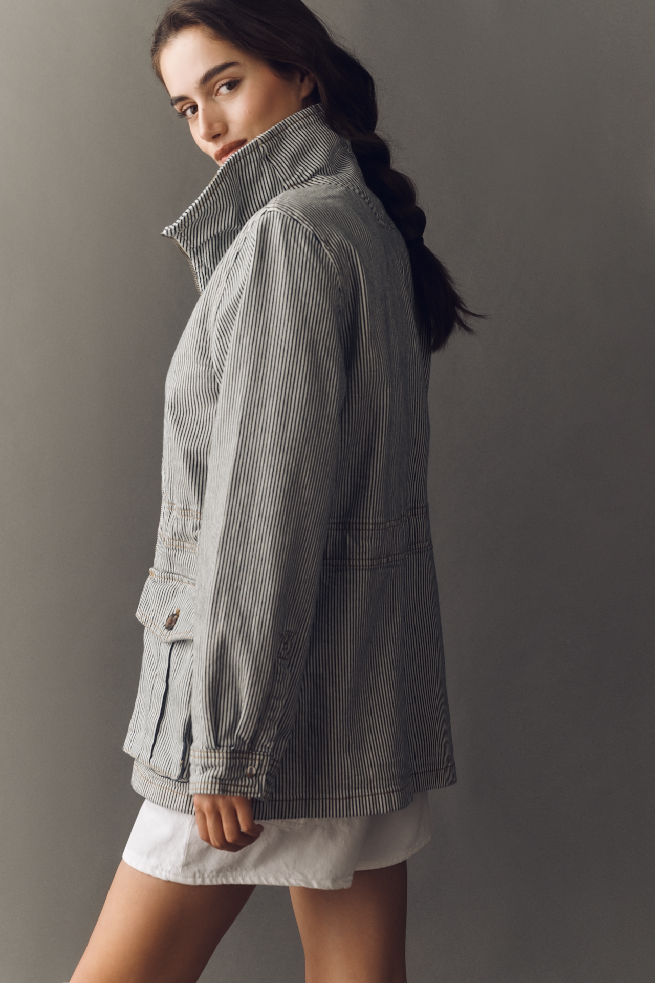 Maeve Sailor Stripe Denim Utility Jacket