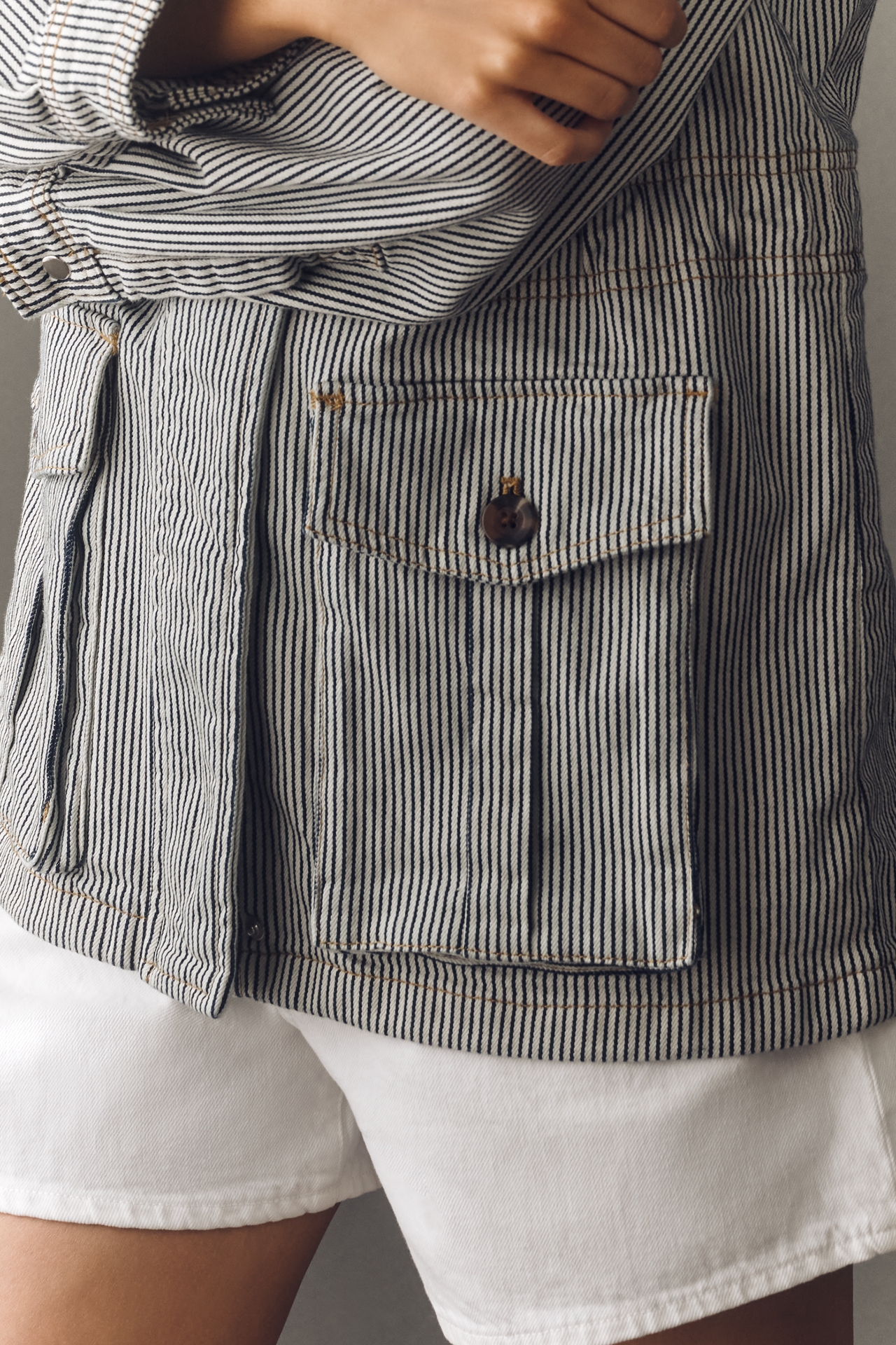 Maeve Sailor Stripe Denim Utility Jacket