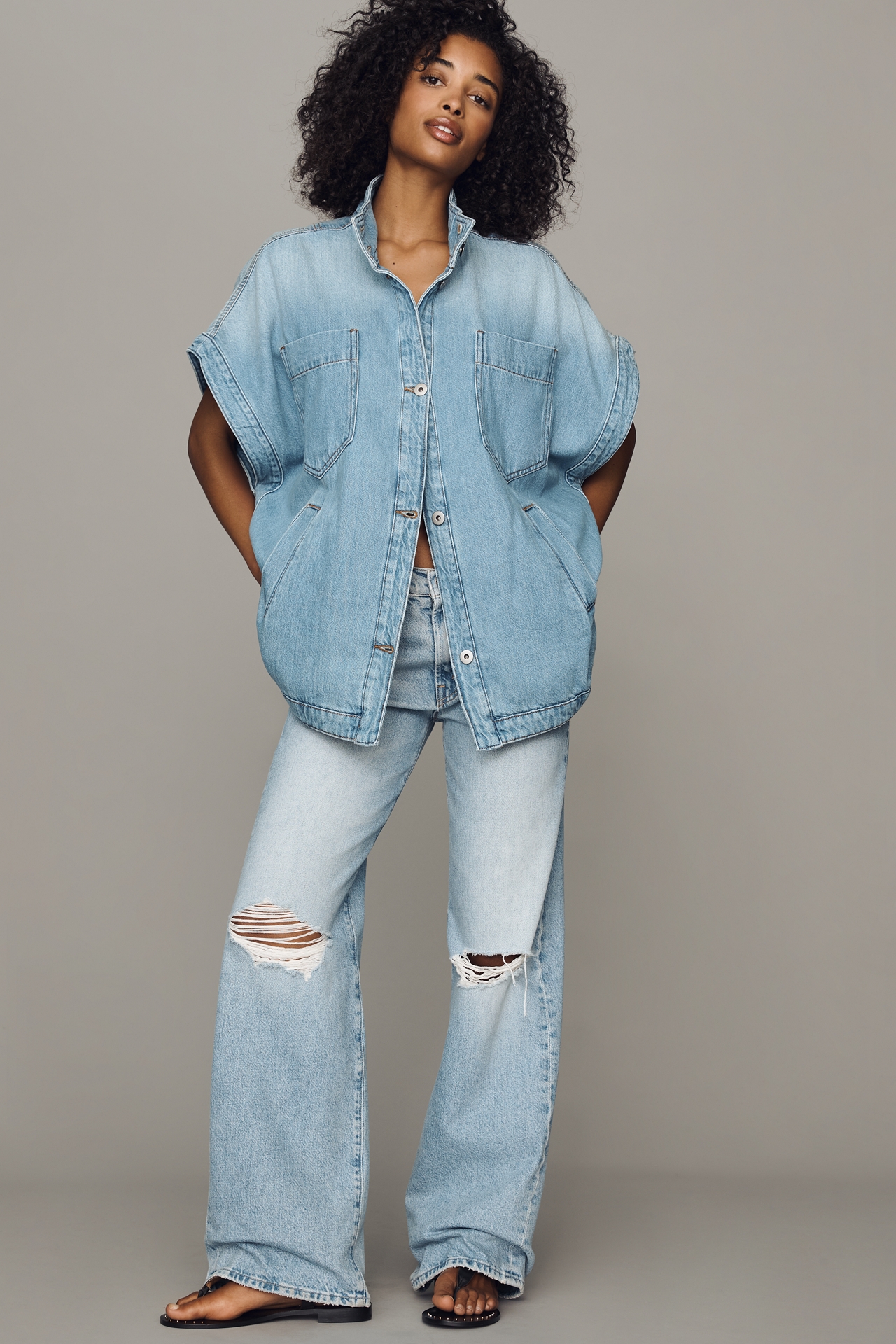 Pilcro Washed Cotton Blend Oversized Cape