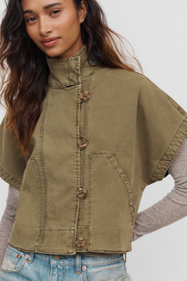 Pilcro Short Sleeve Buttondown Shirt Jacket In Green
