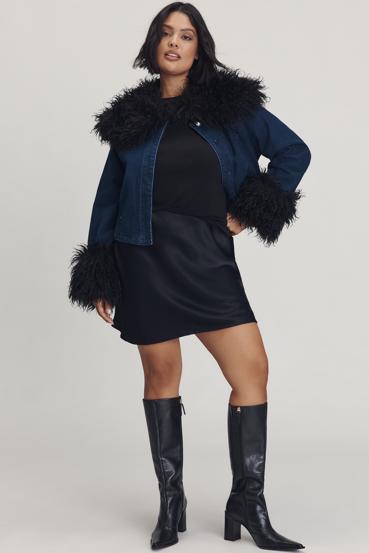 TT Studios Kimmy Faux Fur Trim Crop Jacket