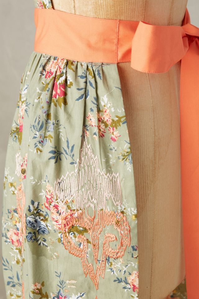 Hand-Embroidered Damask Apron #1