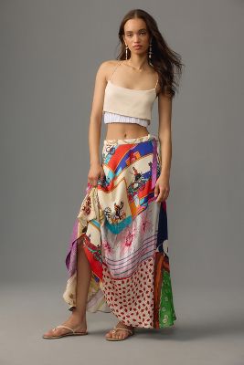 Shop Tiny One-of-a-kind Vintage Scarf Pieced Maxi Skirt In Multicolor