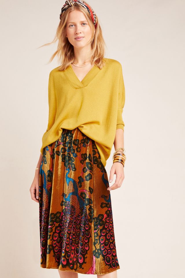 Anthropologie floral 2025 velvet skirt