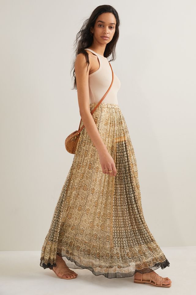 Pleated Shimmer Maxi Skirt