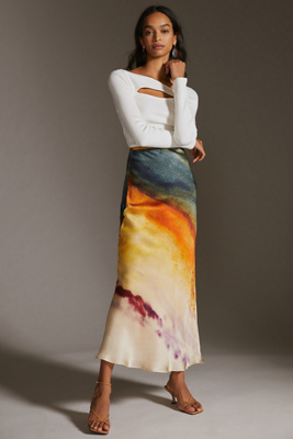 Mes Demoiselles Slim Tie-Dye Slip Midi Skirt