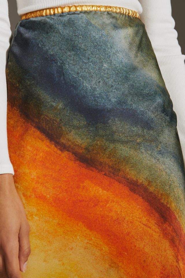 Mes Demoiselles Slim Tie-Dye Slip Midi Skirt | Anthropologie