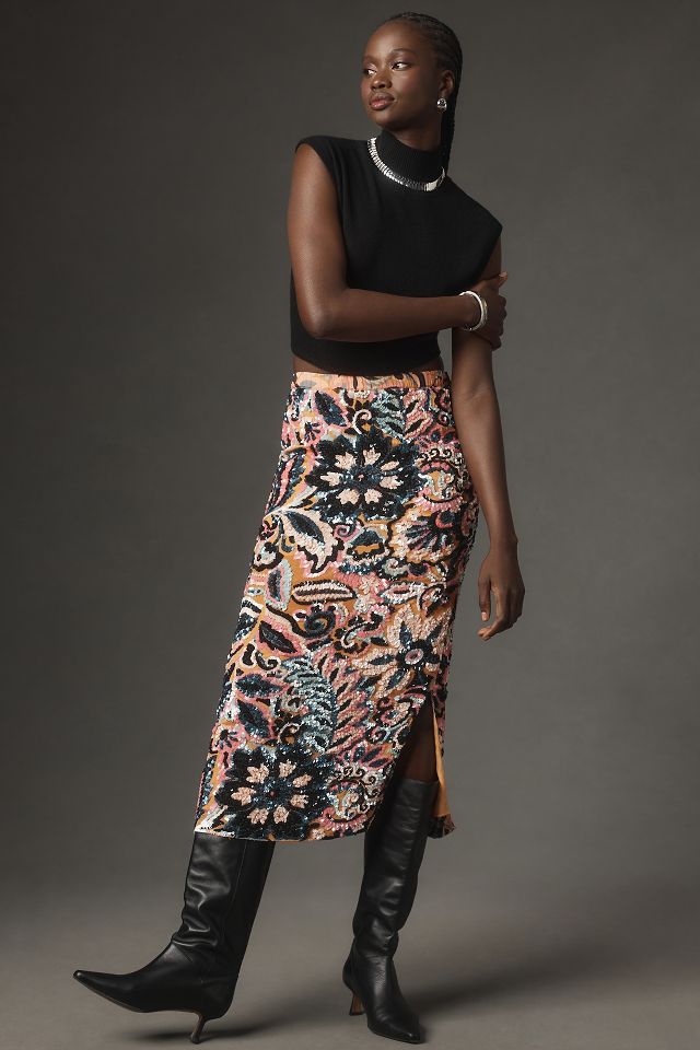 Anthropologie sequin midi skirt best sale