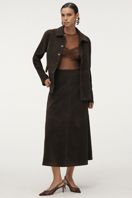 Joe's Jeans Tavi Faux-suede Midi Skirt In Brown