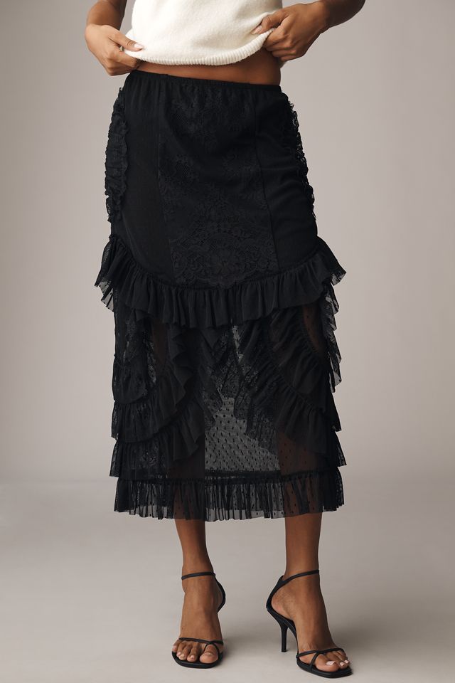 Anna Sui Victorian Lace Ruffle Midi Skirt #1