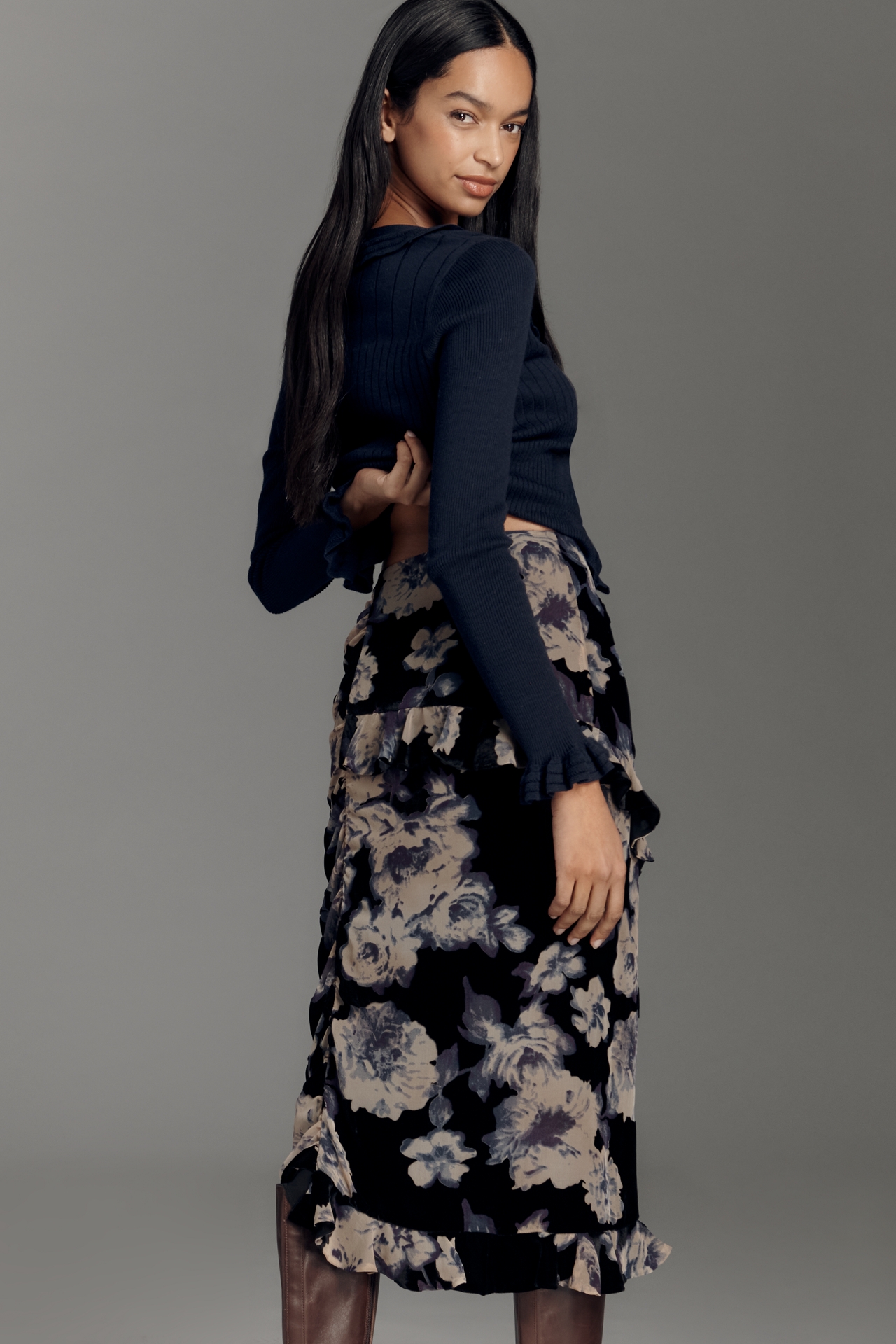 Anna Sui Printed Ruffle Midi Skirt