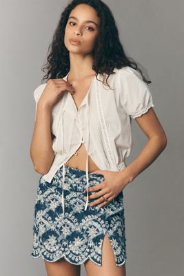 Anna Sui Cotton Scallop Mini Skirt