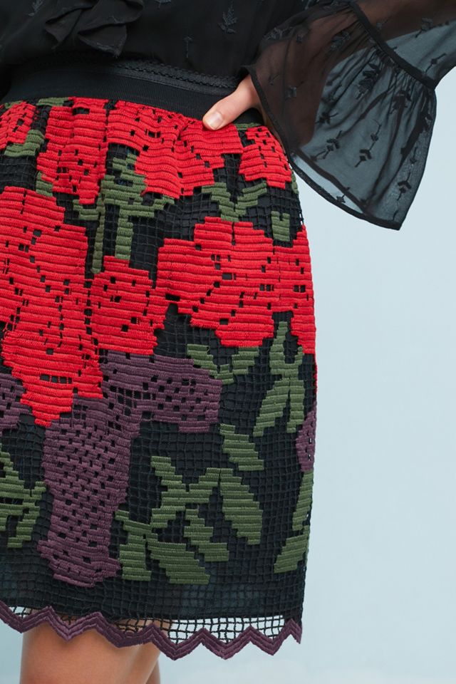 Anna Sui Rose Embroidered Skirt #1