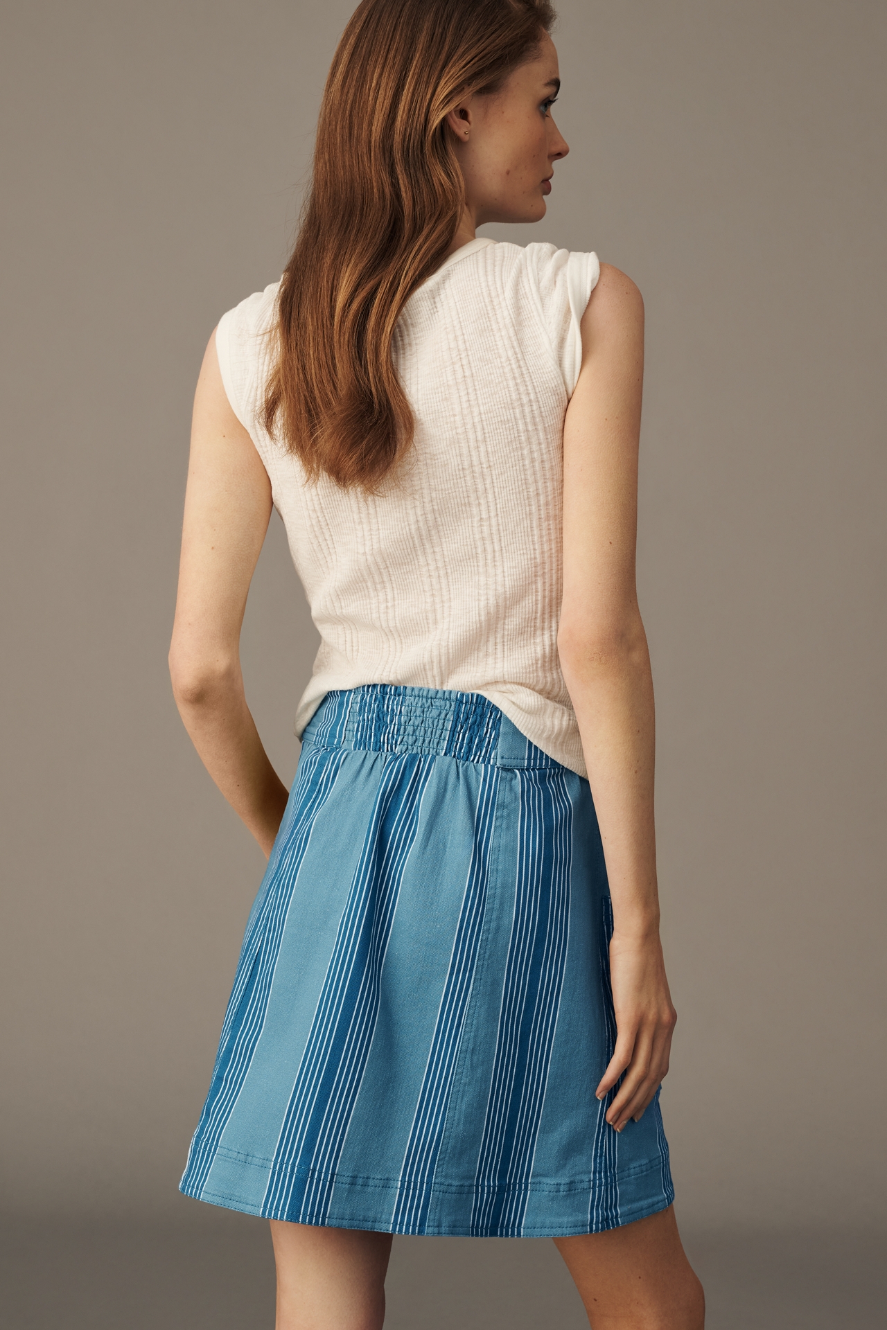 Pilcro Striped Button-Front Utility Mini Skirt
