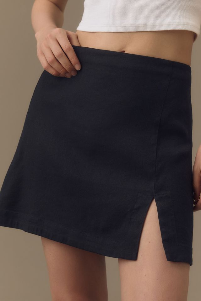 By Anthropologie Linen Side-Slit Mini Skirt #1