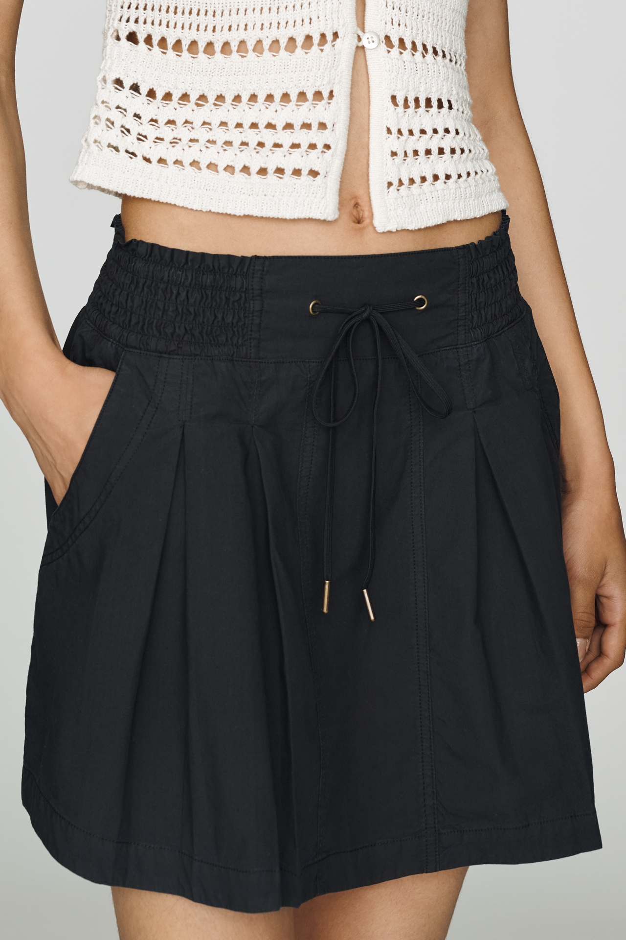 By Anthropologie Pleated Drawstring Mini Skirt